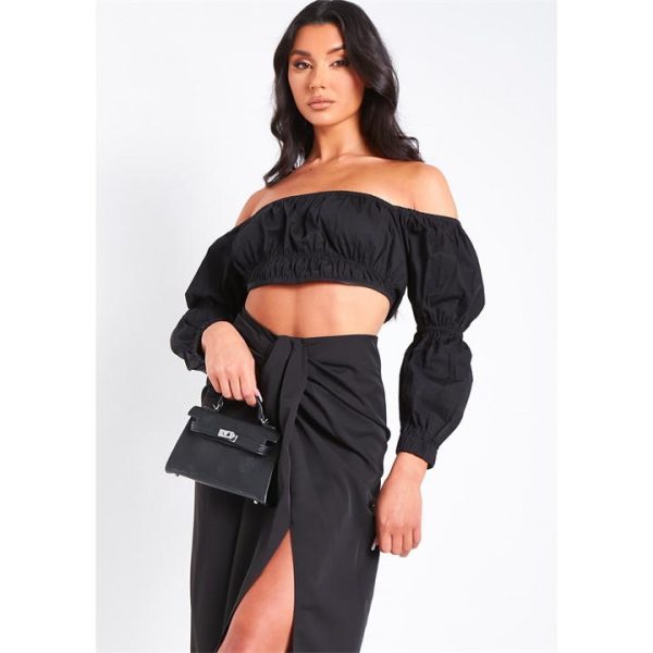 Missy Empire Puff Sleeve Bardot Top - Black