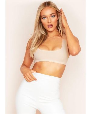 Missy Empire Rib Racer Back Crop Top - Beige