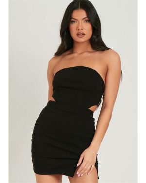 Missy Empire Tie Back Woven Corset Top - Black