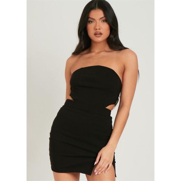 Missy Empire Tie Back Woven Corset Top - Black