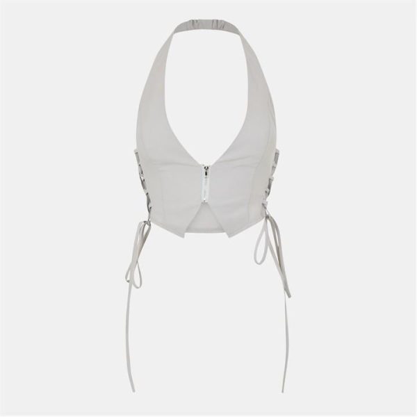 Missy Empire Tie Up Halter Neck Waistcoat Womens - Grey
