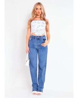 Missy Empire Wash Straight Leg Jeans - Blue
