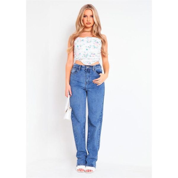 Missy Empire Wash Straight Leg Jeans - Blue