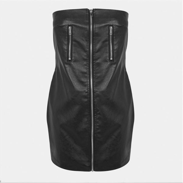 Missy Empire Zip Front Faux Leather Mini Dress Womens - Black