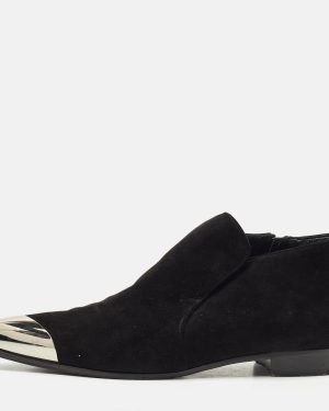 Miu Miu Black Suede and Metal Toe Ankle Boots Size 38