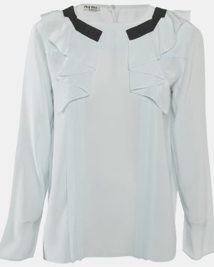 Miu Miu Blue Silk Ruffled Blouse M
