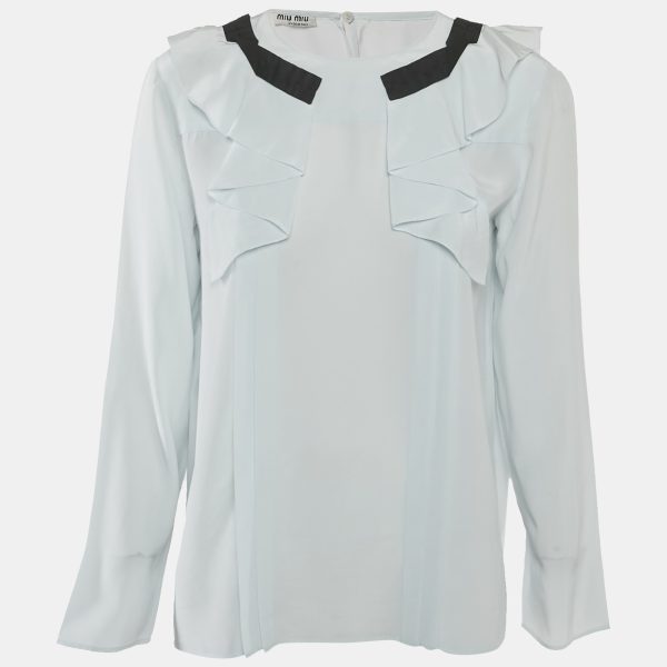 Miu Miu Blue Silk Ruffled Blouse M