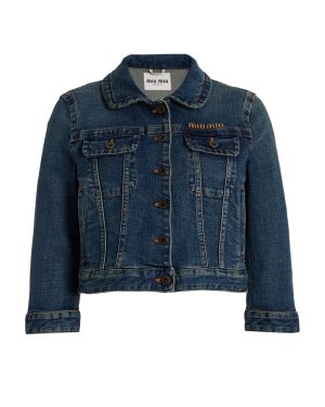 Miu Miu - Cropped Stretch-Denim Jacket - Medium Wash - IT 40 - Moda Operandi
