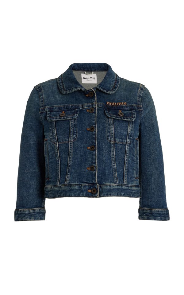 Miu Miu - Cropped Stretch-Denim Jacket - Medium Wash - IT 40 - Moda Operandi