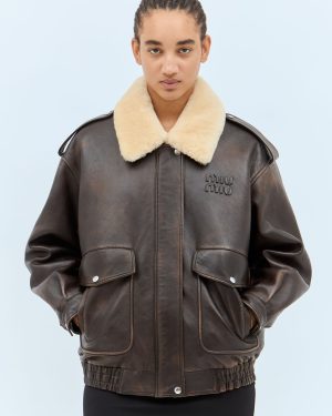 Miu Miu Padded Leather Jacket - Woman Jackets Brown It - 38
