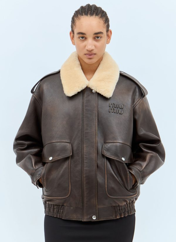 Miu Miu Padded Leather Jacket - Woman Jackets Brown It - 38