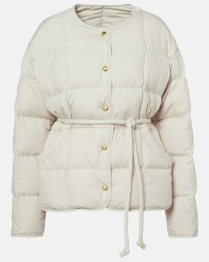 Moncler Belted leather-trimmed down jacket