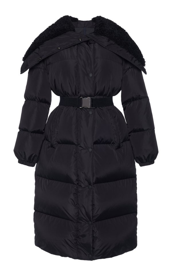 Moncler - Bruneaux Shearling-Trimmed Nylon Down Coat - Black - 2 - Moda Operandi