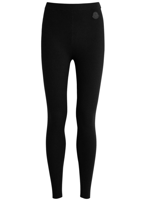 Moncler Logo Ribbed-knit Leggings - Black - XS (UK 8 /xs)