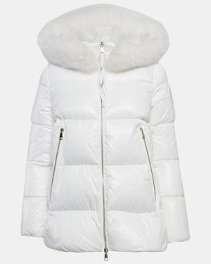 Moncler White Nylon Laichefur Hooded Down Jacket S