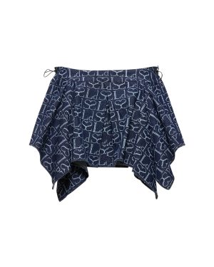 Monogram Logo Ruffled Denim Mini Skirt