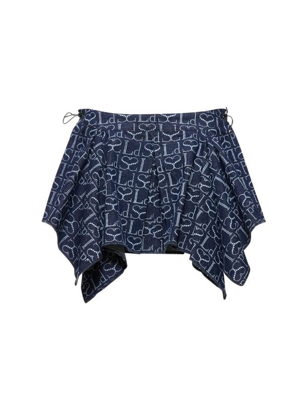 Monogram Logo Ruffled Denim Mini Skirt
