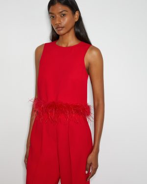Monsoon x Sarah Corbett-Winder Feather Trim Crop Top Red