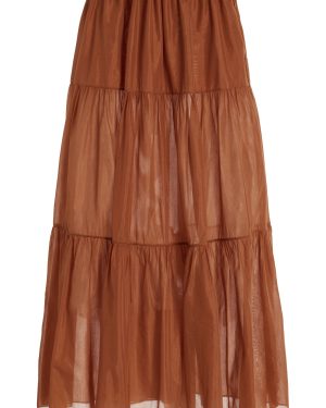Mor Noir - Juna Tiered Cotton-Silk Voile Maxi Skirt - Brown - M - Moda Operandi