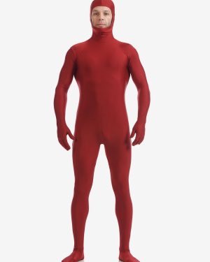 Morph Suit Dark Red Zentai Suit Lycra Spandex Bodysuit with Face Opened