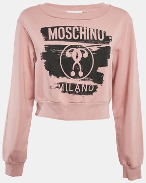 Moschino Pink Printed Cotton Knit Crop Sweatshirt S