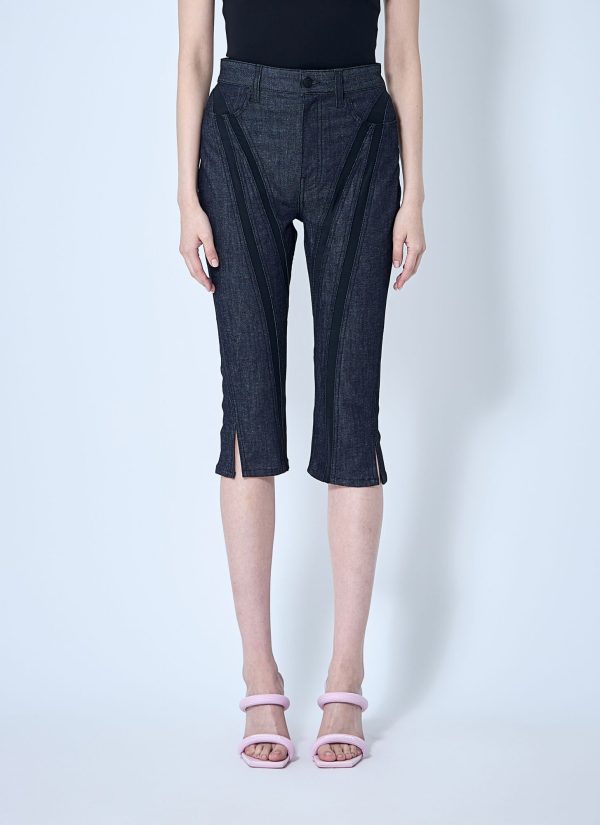 Mugler Capri Denim Cropped Pants - Woman Shorts Blue 26 - 27