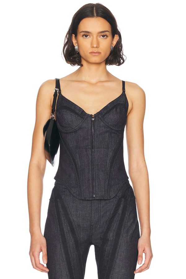 Mugler Corset Top in Undone Blue & Black - Blue. Size 42 (also in ).