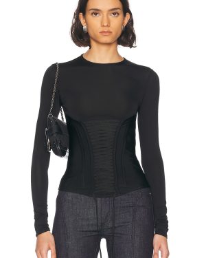 Mugler Long Sleeve Corset Top in Black - Black. Size 34 (also in 36, 38, 40, 42).