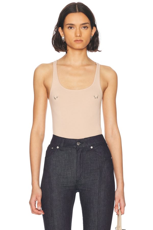 Mugler Piercing Bodysuit in Beige - Beige. Size L (also in XL).