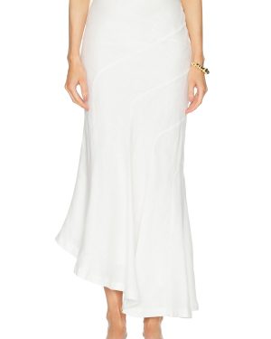 NICHOLAS Sapphira Bias Asymmetrical Seamed Maxi Skirt in Milk - White. Size 2 (also in ).