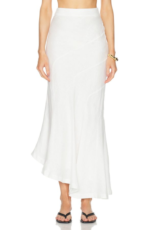 NICHOLAS Sapphira Bias Asymmetrical Seamed Maxi Skirt in Milk - White. Size 2 (also in ).