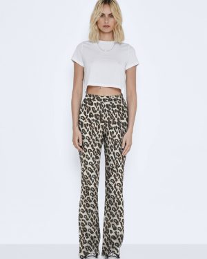 NOISY MAY High Waisted Flared Trousers Leopard