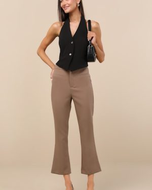 Nalini Light Brown Cropped Flare Trouser Pants