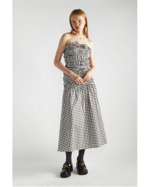 Narrated Black White Gingham-Print Bardot Crop-Top - Multi