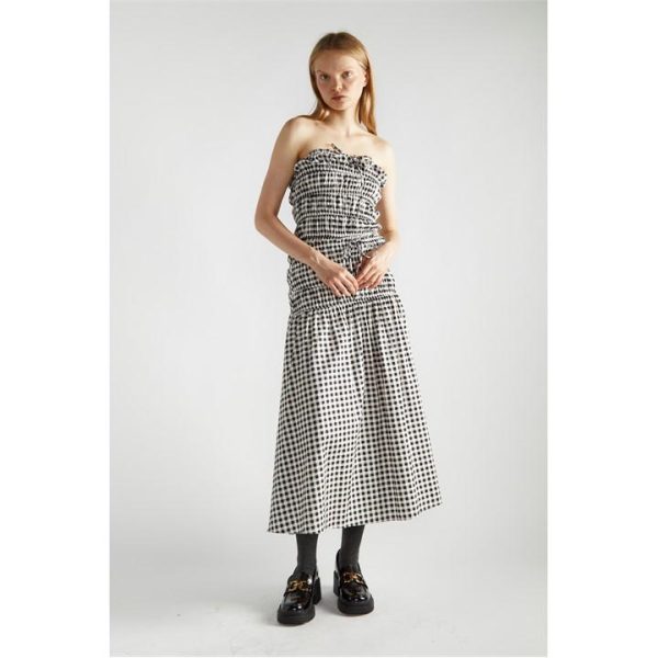 Narrated Black White Gingham-Print Bardot Crop-Top - Multi