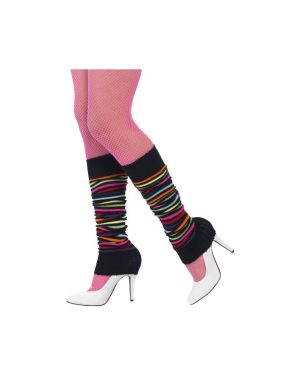 Neon With Black Stripes Ladies 80's Leg Warmers - legwarmers adult fancy dress costumes neon smiffys 45642 one size gauntlets striped leggings