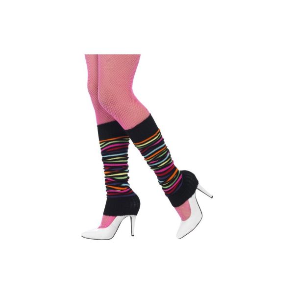 Neon With Black Stripes Ladies 80's Leg Warmers - legwarmers adult fancy dress costumes neon smiffys 45642 one size gauntlets striped leggings