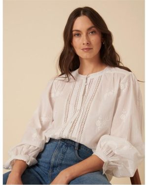 Nobodys Child Floral Embroidered Broderie Anglaise Blouse - White