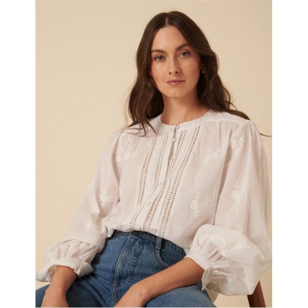 Nobodys Child Floral Embroidered Broderie Anglaise Blouse - White