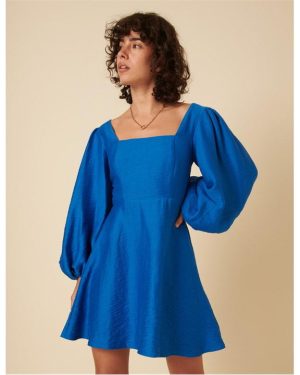 Nobodys Child Loredana Balloon Sleeve Mini Dress - Blue