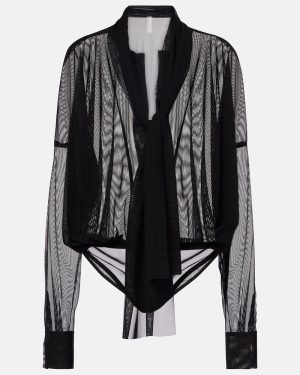 Norma Kamali Bow-detail oversized mesh bodysuit