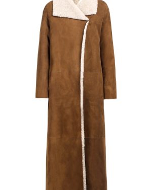 Nour Hammour - Birthday Shearling-Trimmed Leather Coat - Brown - FR 38 - Moda Operandi