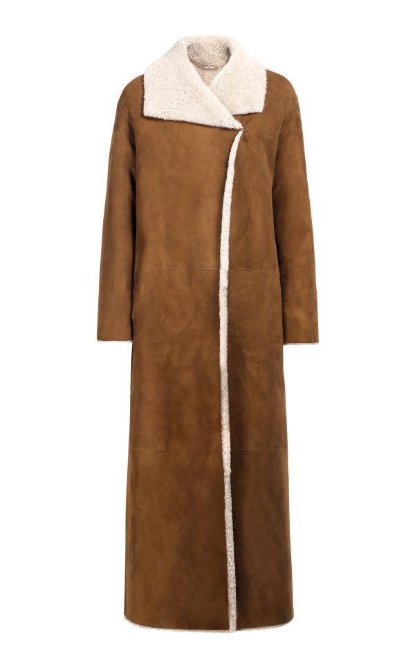 Nour Hammour - Birthday Shearling-Trimmed Leather Coat - Brown - FR 38 - Moda Operandi