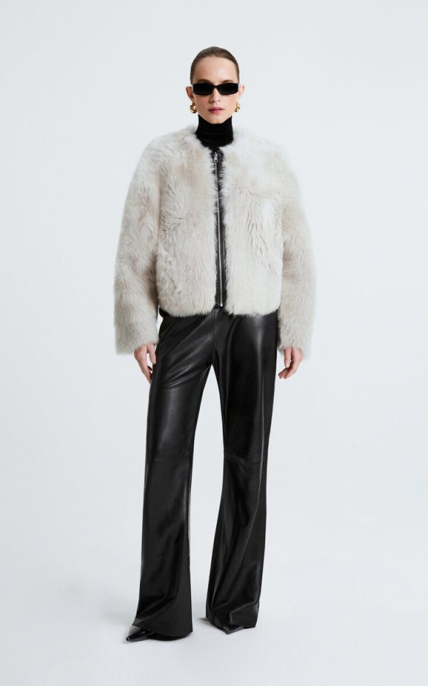 Nour Hammour - Dianne Lambskin Shearling Jacket - Light Grey - FR 36 - Moda Operandi