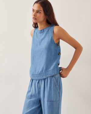 Nyla Button Side Tank Top Blue