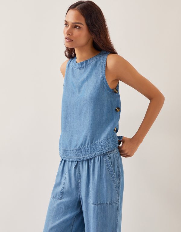 Nyla Button Side Tank Top Blue