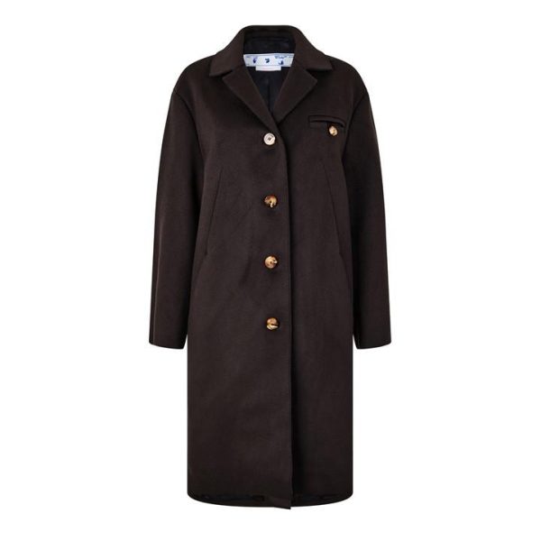OFF WHITE Brushed Virgin Wool Blend Coat - Grey