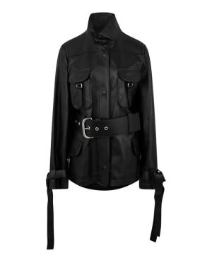 OFF WHITE Cargo Belted Leather Jacket - Black