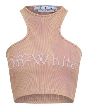 OFF WHITE Laundry Ribbed Stretch Crop Top - Beige