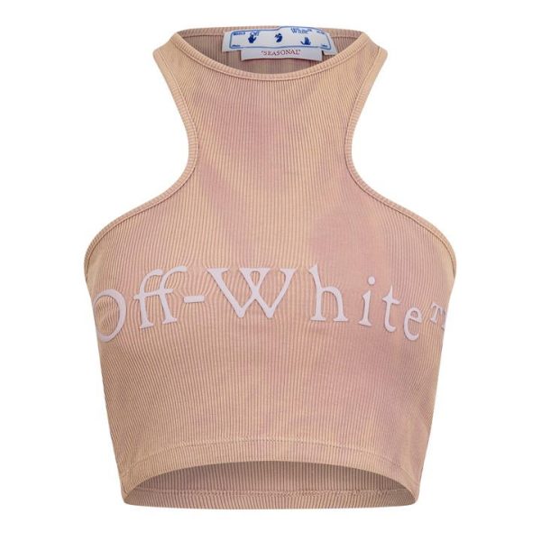 OFF WHITE Laundry Ribbed Stretch Crop Top - Beige
